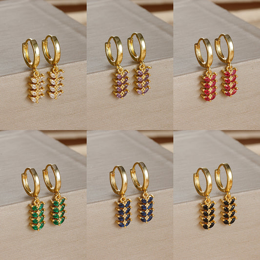 Fashion Creative Leaf-shaped Earring Zircon Wheat