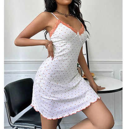 Sexy Printing Home Tight Waist Slim Backless Slip Nightdress