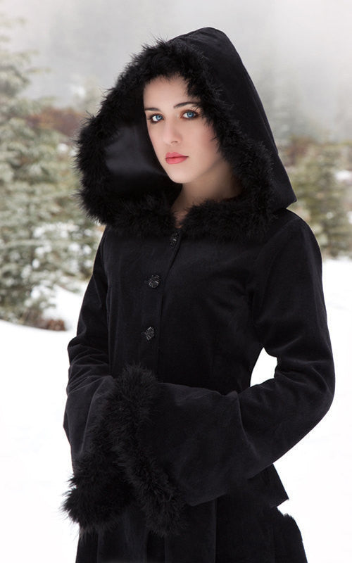 Fur Collar Hooded Solid Color Long Jackets