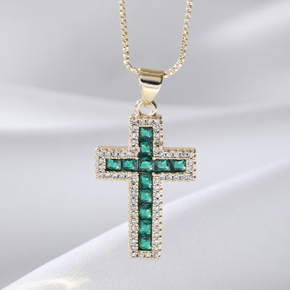 Copper Micro Inlaid Zircon Cross Necklace Religious Design Hip Hop Style