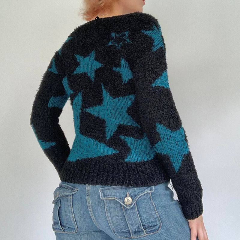 Color Contrast Star Long Sleeved Sweaters