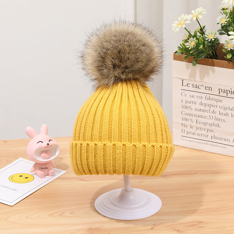 Baby Hat Autumn And Winter Baby Woolen Cap Big Fur Ball