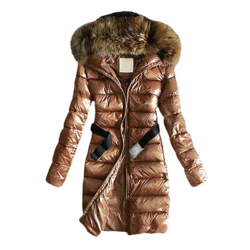 Long Quilted Jacket With Fur Collar