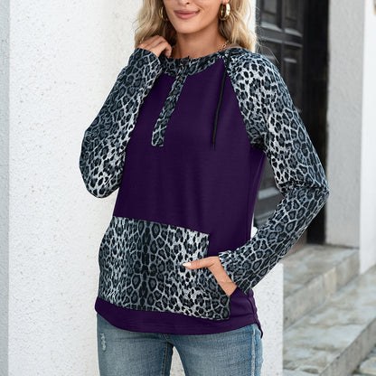 Leopard Print Hooded Long Sleeve Sweaters