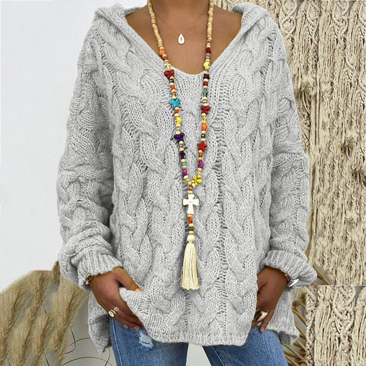 Solid Color Twist Knitted Hoodie Sweaters