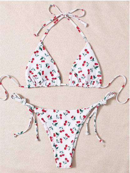 Cherry Split Halter Bikinis