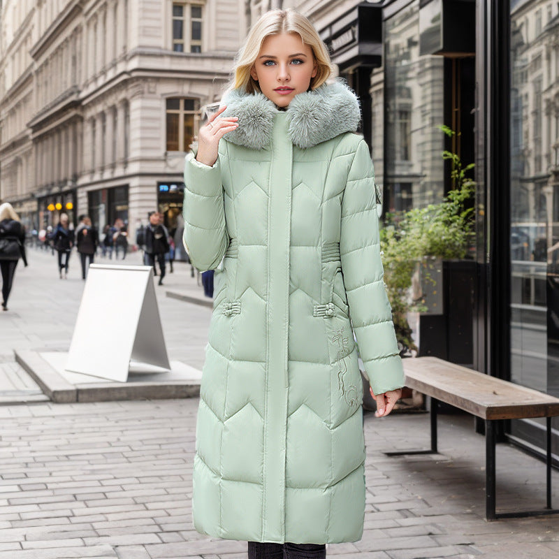 Long Coats With Thickened Fur Collar Cotton-padded