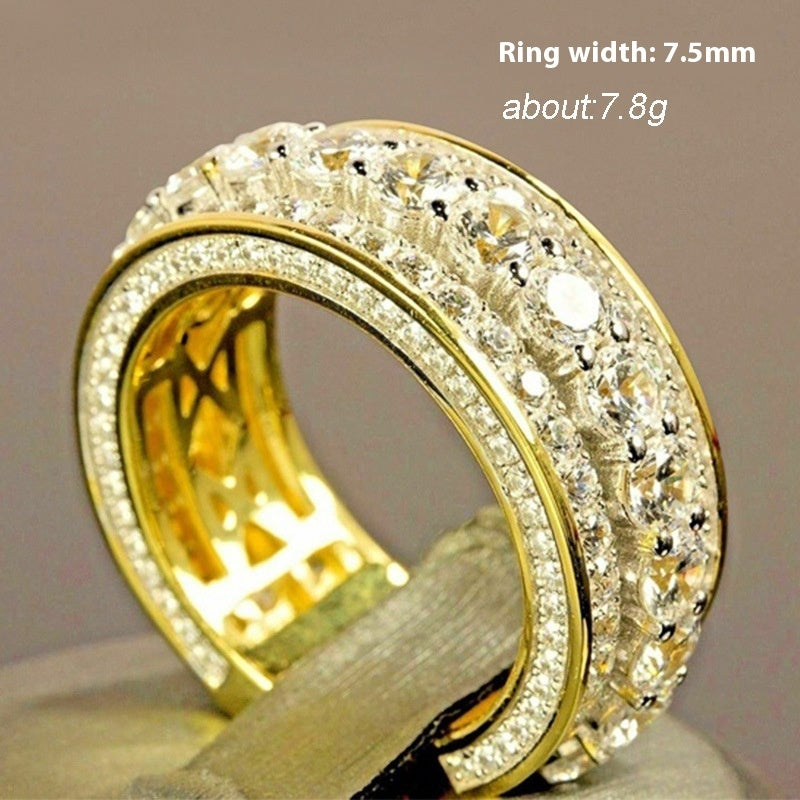 Creative And Elegant Alloy Type Yellow Gold Full Diamond Round Ring