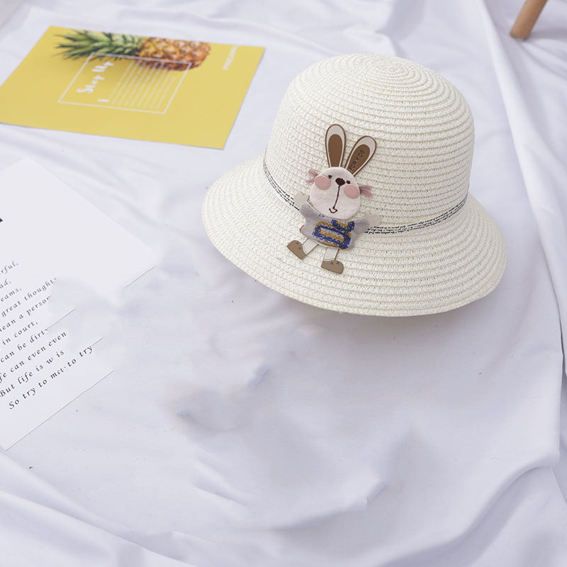 Baby Outdoor Straw Hat Cute Rabbit Decoration Bag