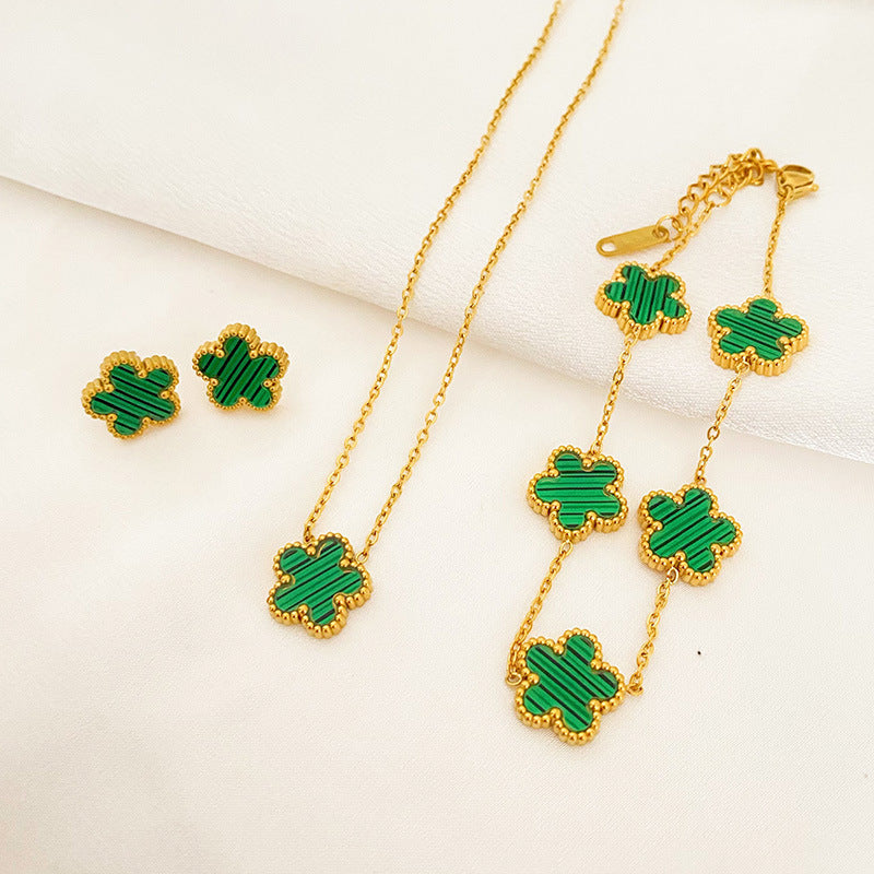 Five-leaf Flower Pendant Necklace Earring Bracelet Sets