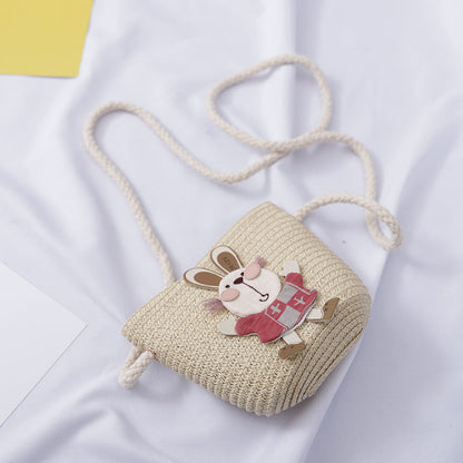 Baby Outdoor Straw Hat Cute Rabbit Decoration Bag