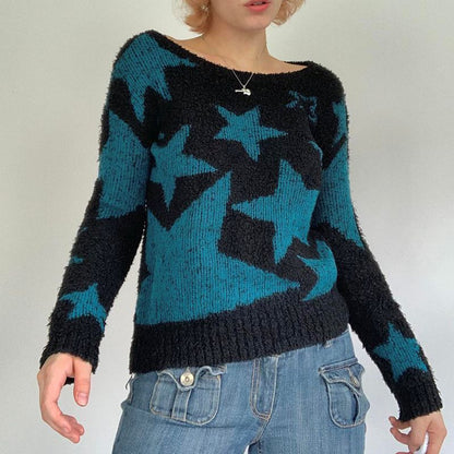 Color Contrast Star Long Sleeved Sweaters