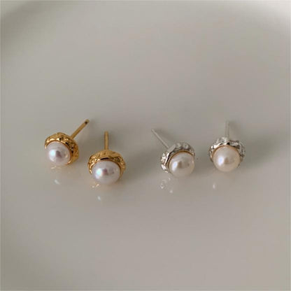 Silver Pearl Shaped Stud Earrings