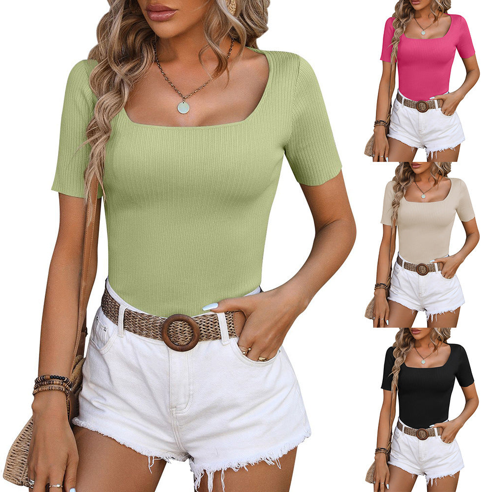 Summer Square-neck Bottoming Shirt Short-sleeved T-shirt