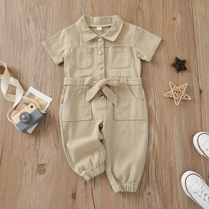 1-5 Years Kids Girls Casual Jumpsuits Solid Color