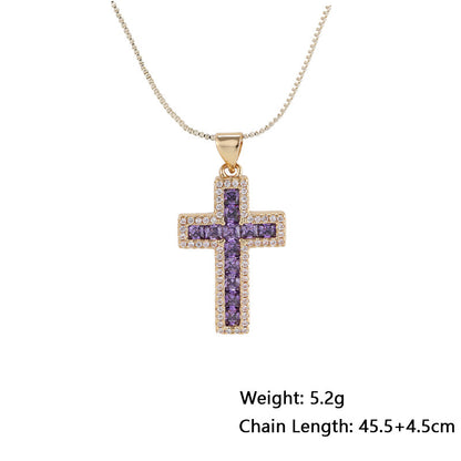 Copper Micro Inlaid Zircon Cross Necklace Religious Design Hip Hop Style