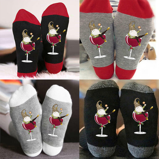 Red Wine Glass Casual Mid-calf Colorblock Breathable Long Socks