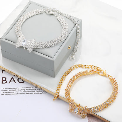 Bow Rhinestone Accessories Collar Adjustable Size