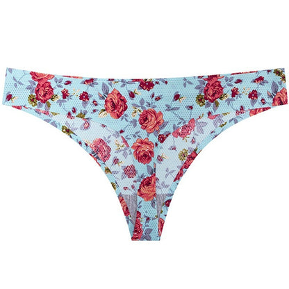 Flower printed low waist thong women