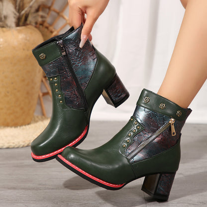 Chunky High Heel Short Martin Boots