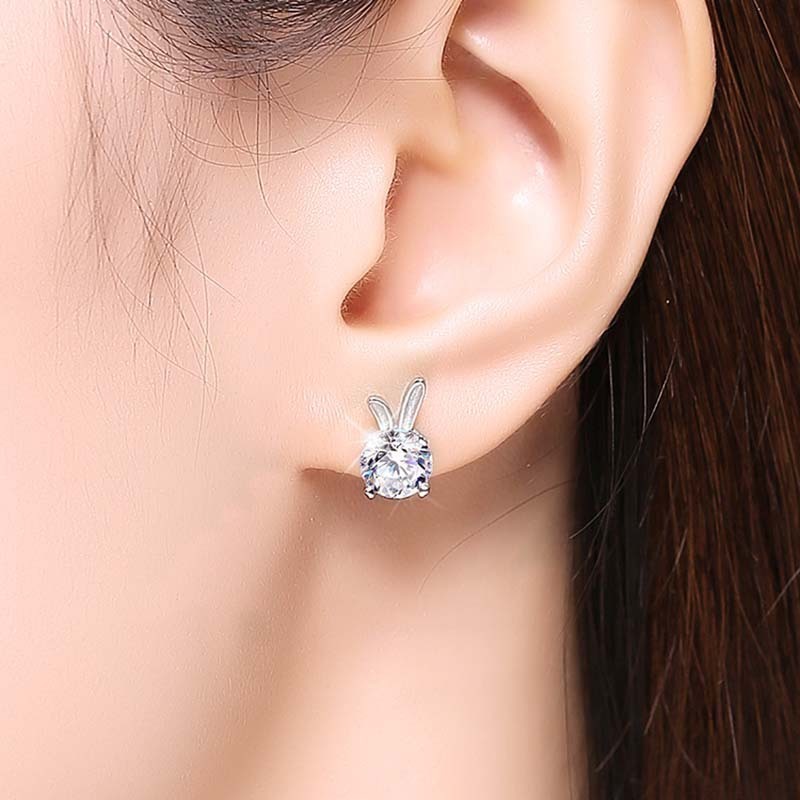 Rabbit Moissanite Sterling Silver Earrings