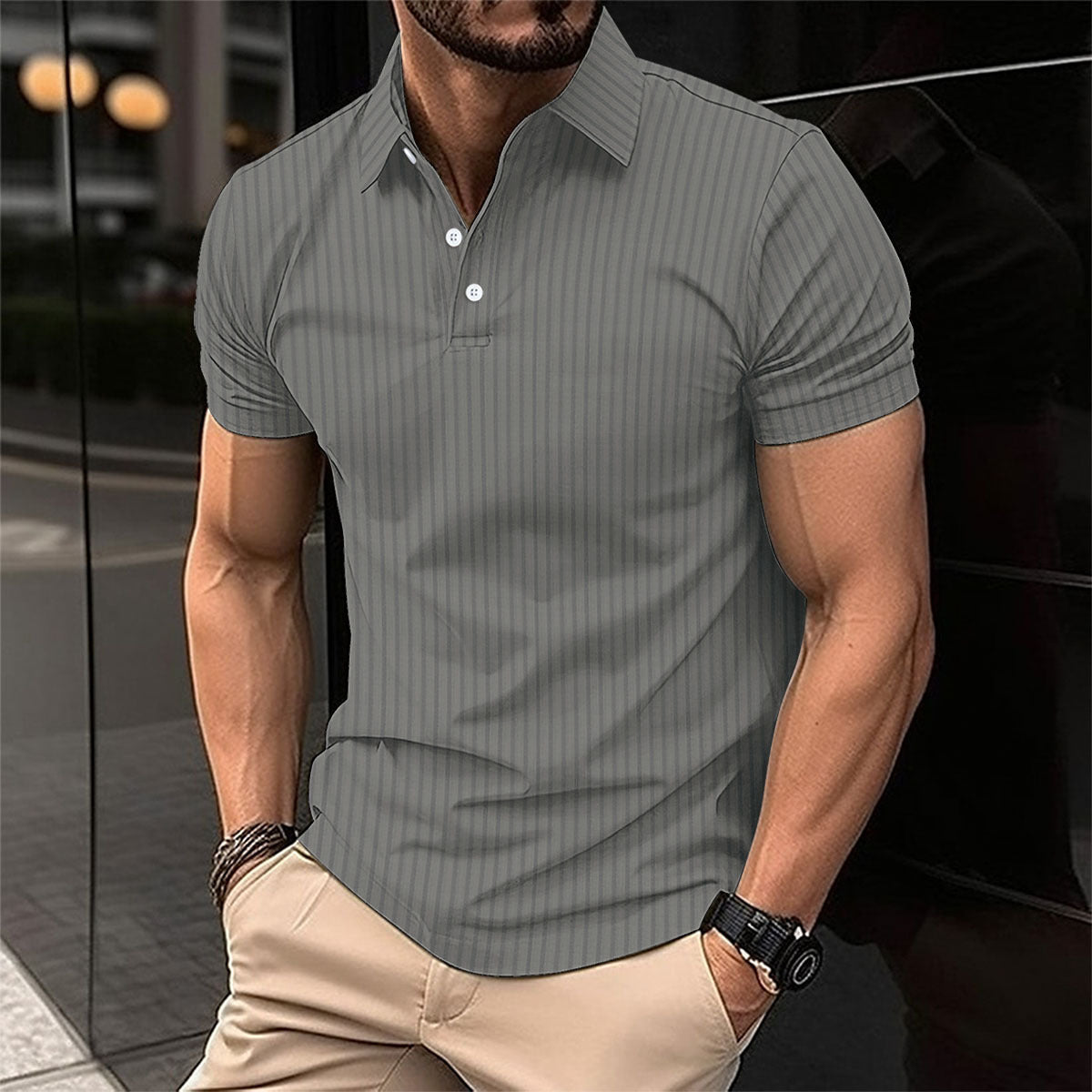 Elastic Vertical Short-sleeved Polo Shirts