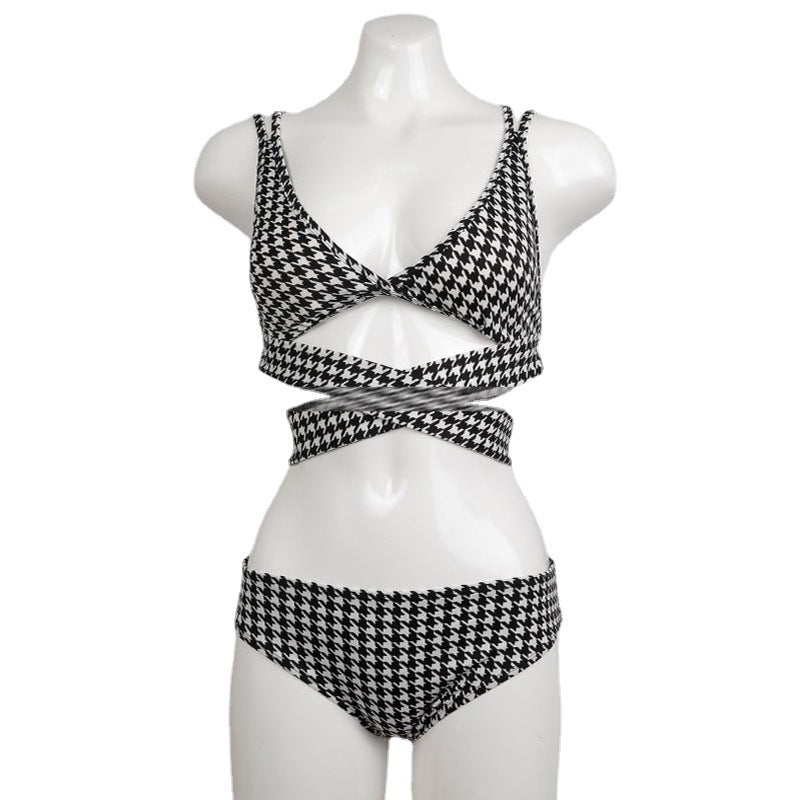 Houndstooth Cross-Tie Swimsuit Bikini