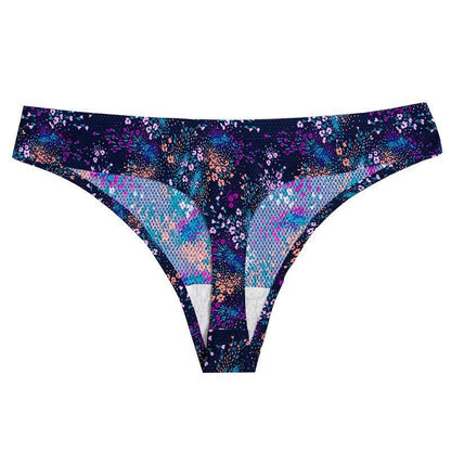 Flower printed low waist thong women