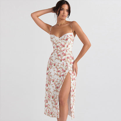 Vestidos largos de verano sexy con estampado de flores de encaje