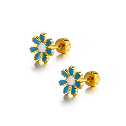 Flower Titanium Steel Ear Studs Girl Small Three-dimensional