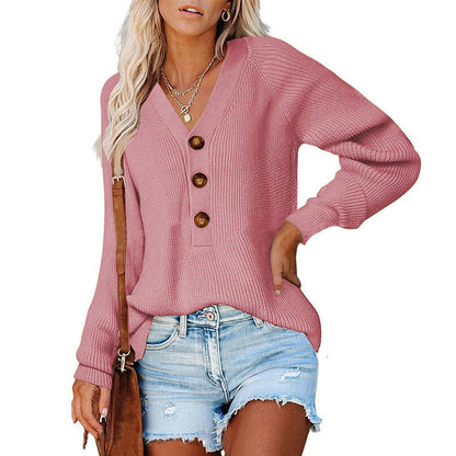 Button Knitted V-neck Sweaters