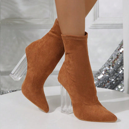 Crystal Heel Party Shoes Elastic Mid-calf  Boots