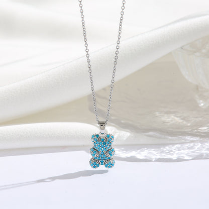 Micro Inlaid Zircon Turquoise Bear Necklaces