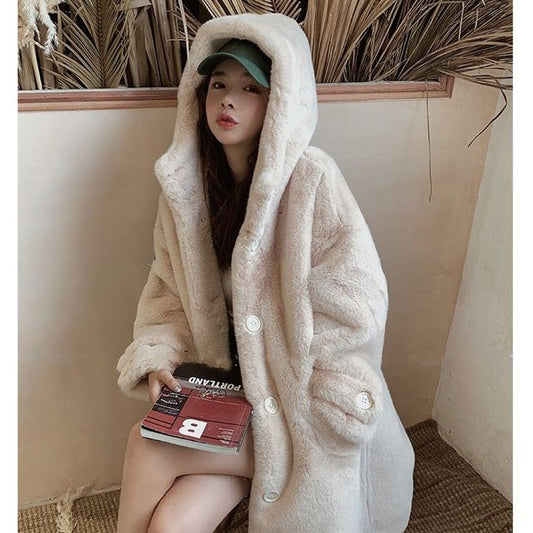 Hooded Thick Cotton Faux Fur Jackets