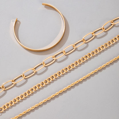 Goldcolor Thick Chain Bracelet set Of Four Pieces