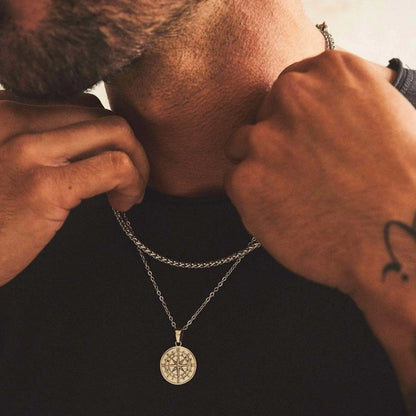 Men's Compass Layered Chain Necklaces