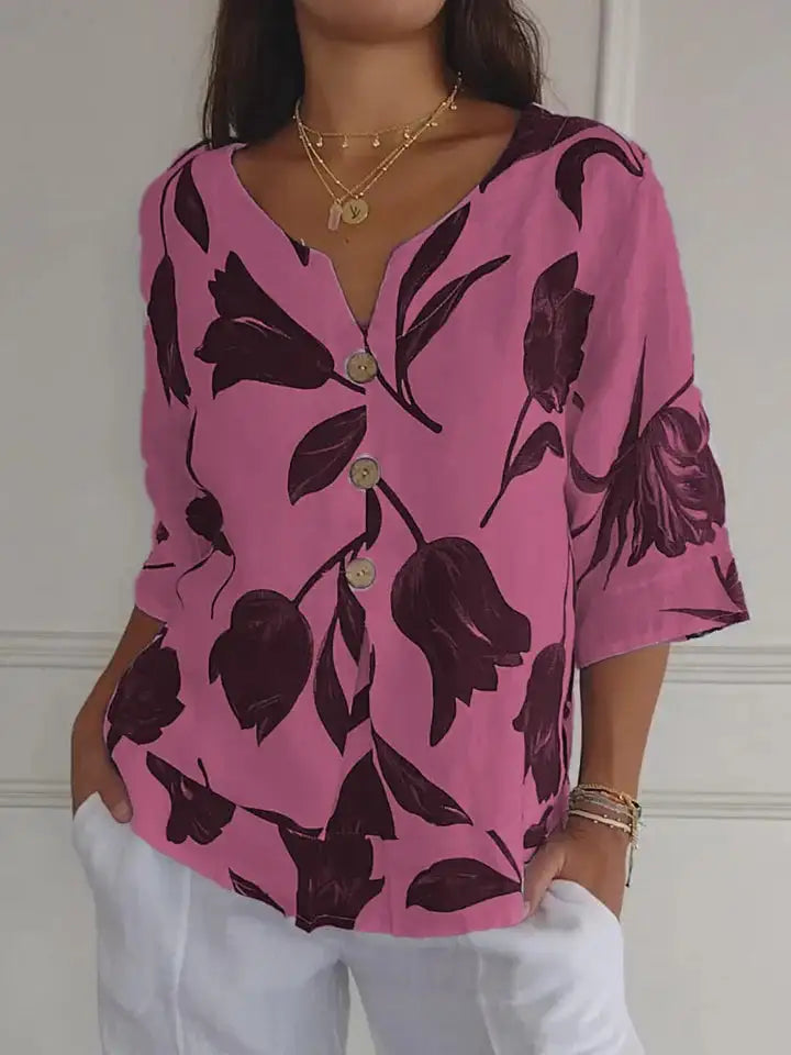 Printed V-Neck Tunic Tops