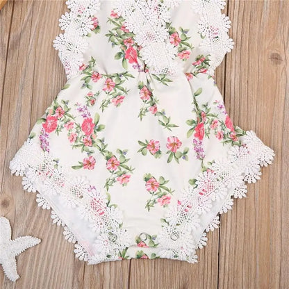 Baby Girl Summer Floral Lace Rompers