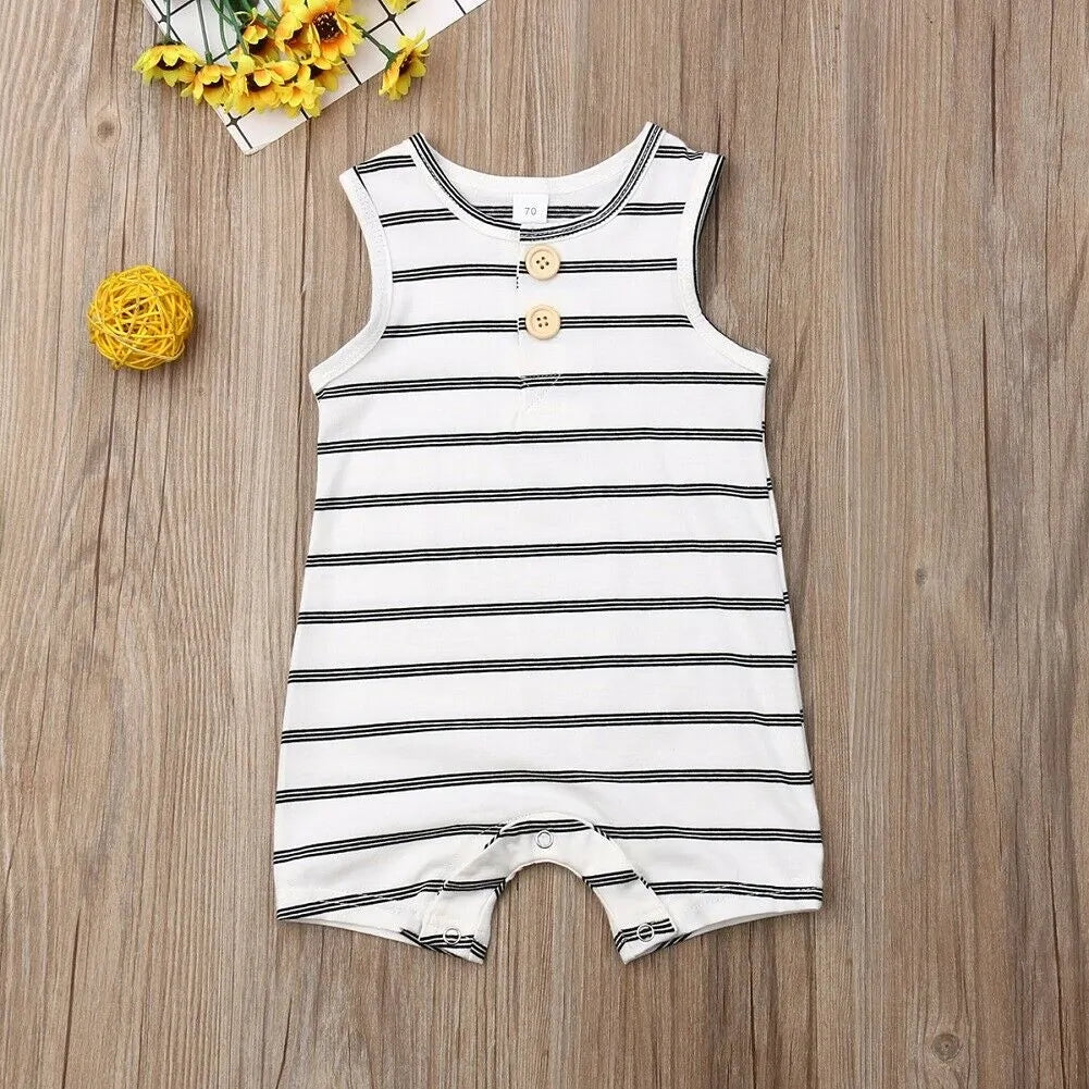 Gestreifter Baby-Strampler: Ärmelloses Sommer-Outfit