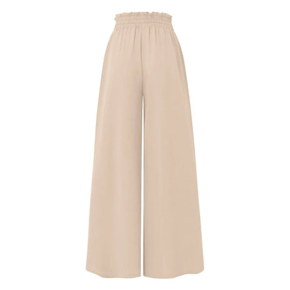 Pants Solid Color Elastic High Waist Wide Leg Trousers