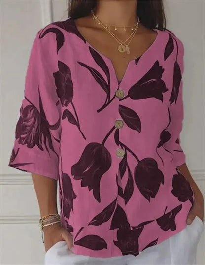 Printed V-Neck Tunic Tops