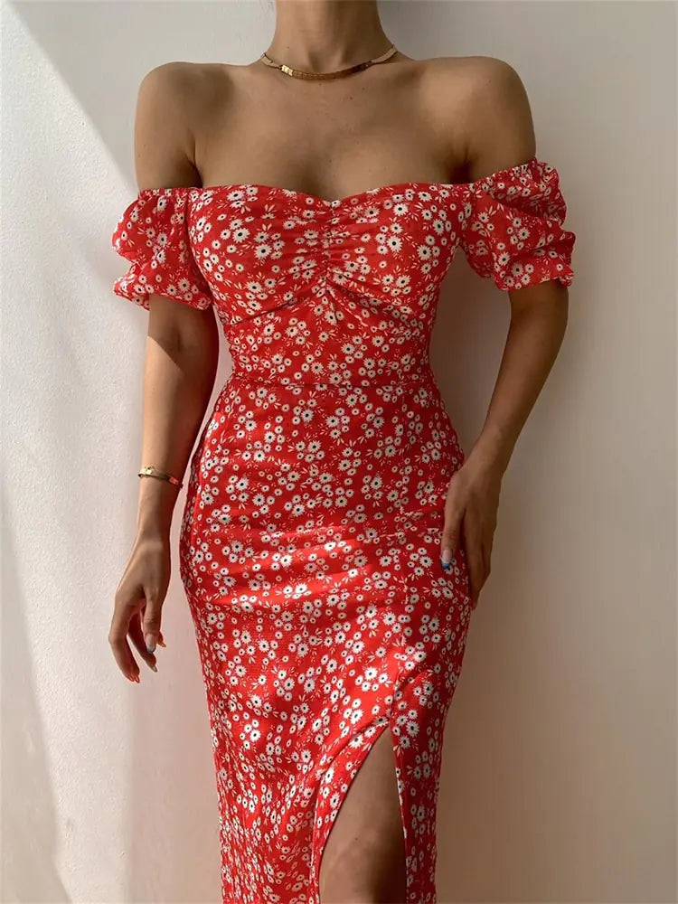 Floral Print Short Sleeve Hip Wrap Party Dresses