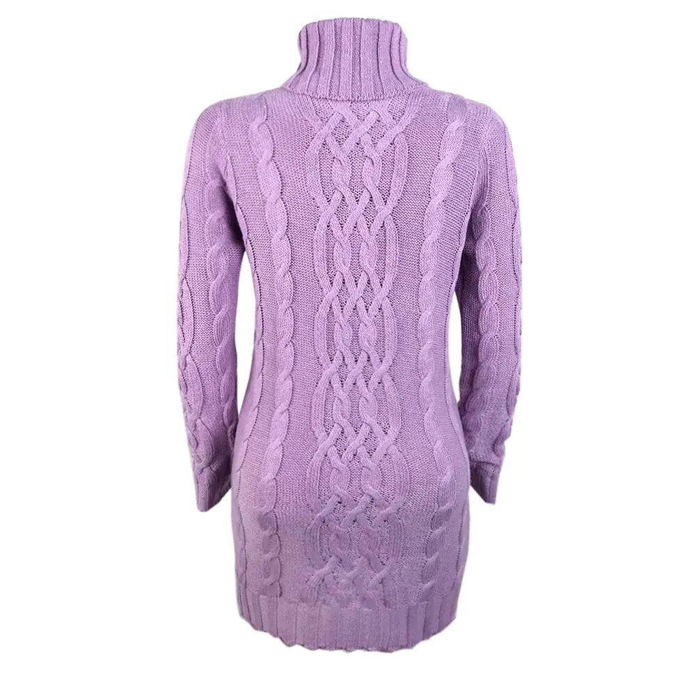 Turtleneck Twist Knitted Sweater Dresses