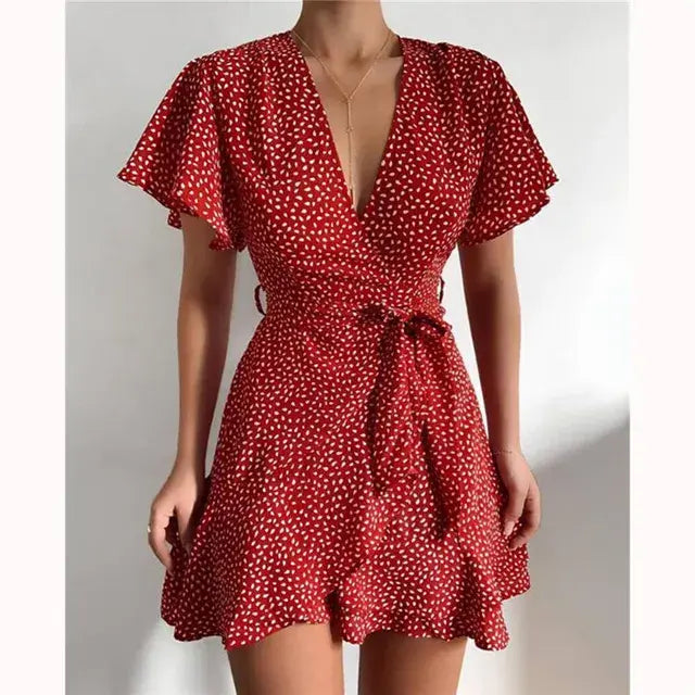 Summer V-Neck Ruffle Women Dresses