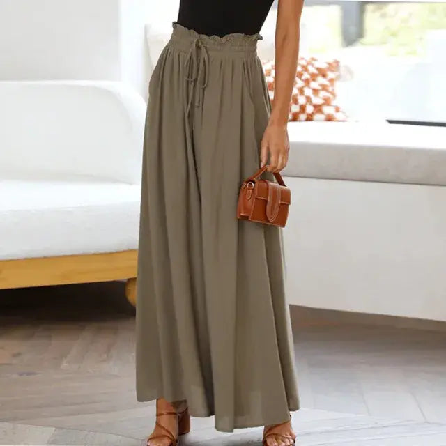 Pants Solid Color Elastic High Waist Wide Leg Trousers