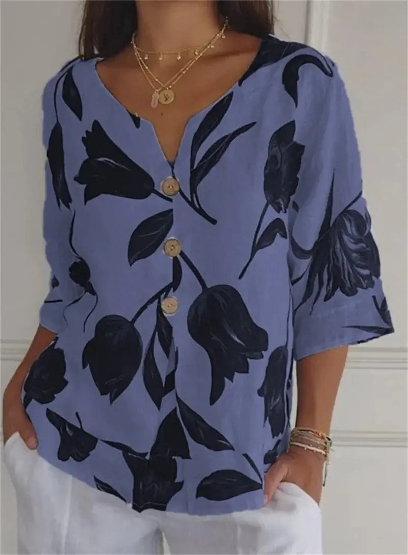 Printed V-Neck Tunic Tops