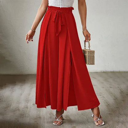 Pants Solid Color Elastic High Waist Wide Leg Trousers