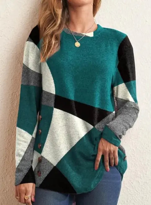 Geometric Contrast Long Sleeve Shirts