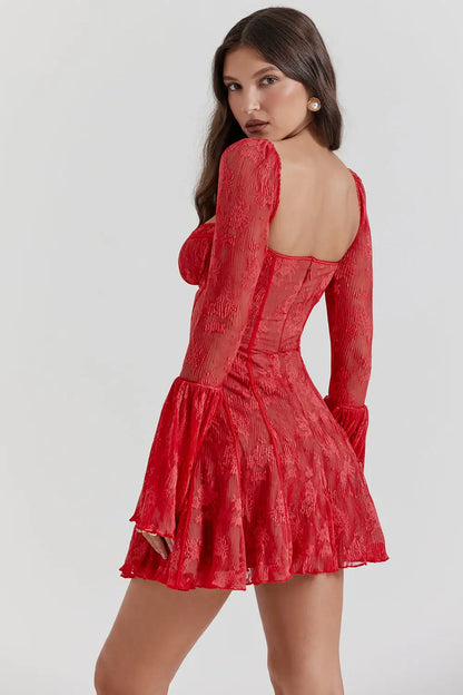 Lace Square Collar Slim Women Dresses