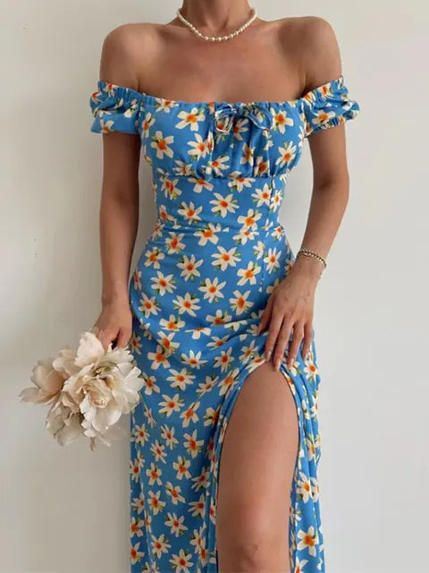 Floral Print Short Sleeve Hip Wrap Party Dresses